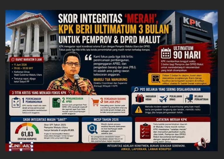 Skor Integritas ‘Merah’, KPK Beri Ultimatum 3 Bulan untuk Pemprov & DPRD Malut