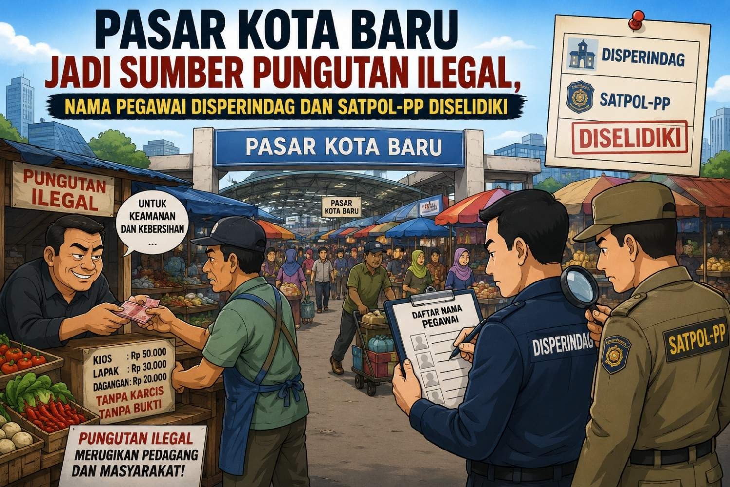 Pasar Kota Baru Jadi Sumber Pungutan Ilegal, Nama Pegawai Disperindag dan Satpol-PP Diselidiki