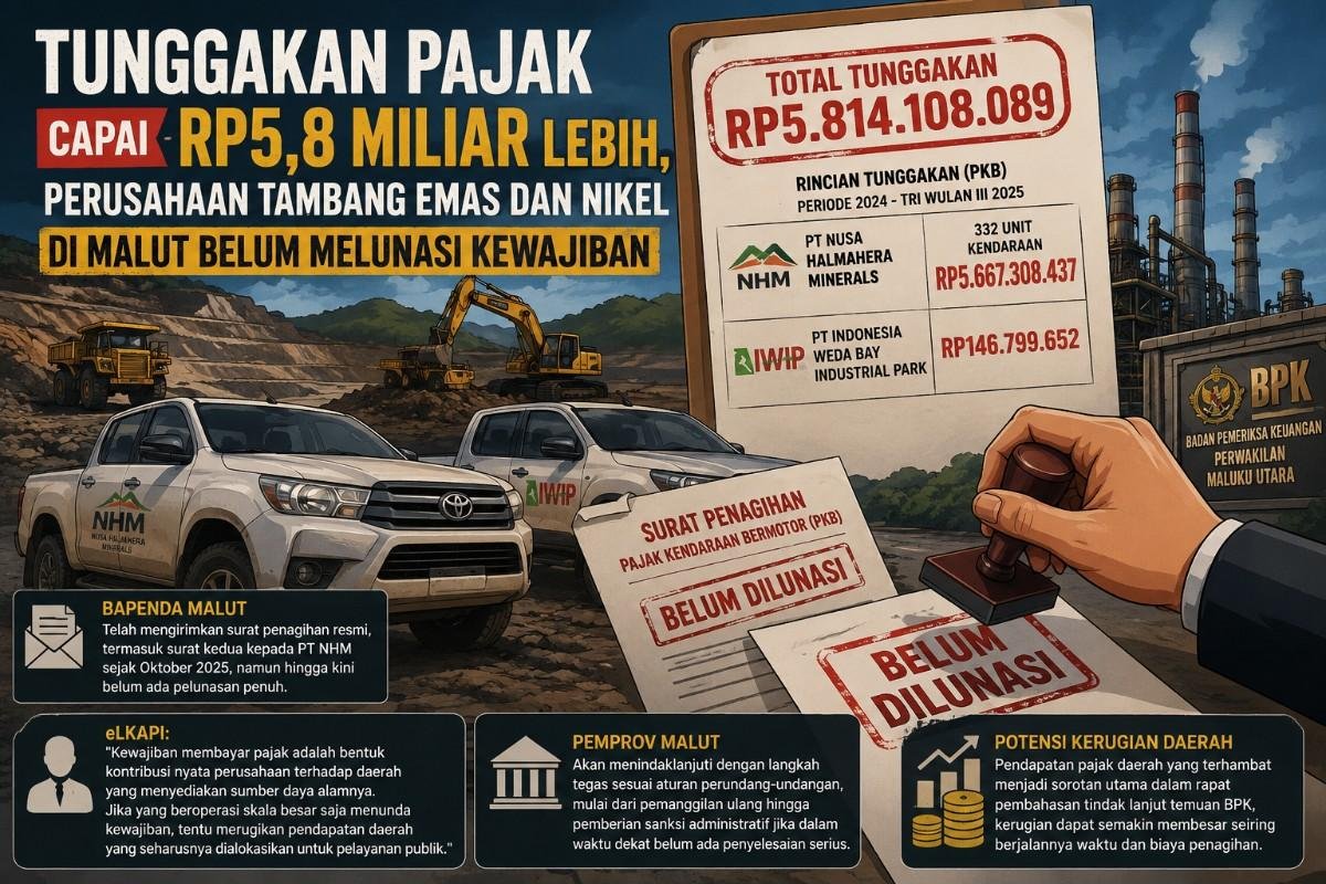 Tunggakan Pajak Capai Rp5,8 Miliar Lebih, Perusahaan Tambang Emas dan Nikel di Malut Belum Melunasi Kewajiban
