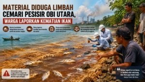 Material Diduga Limbah Cemari Pesisir Obi Utara, Warga Laporkan Kematian Ikan