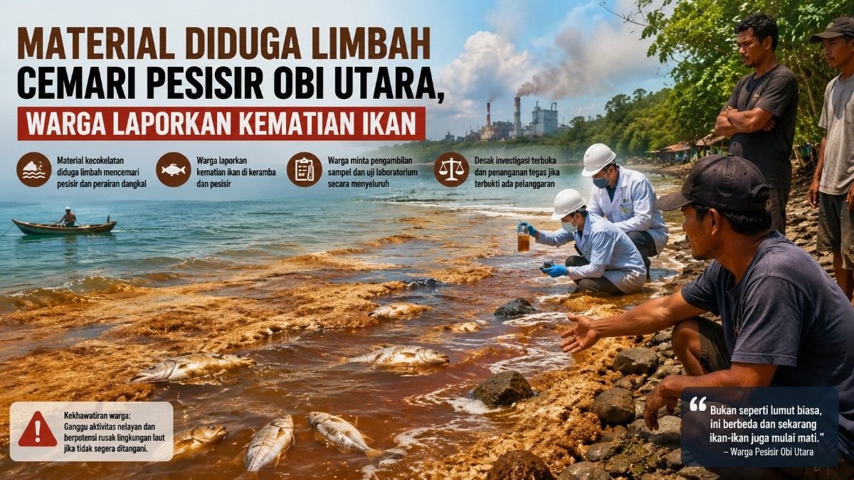 Material Diduga Limbah Cemari Pesisir Obi Utara, Warga Laporkan Kematian Ikan
