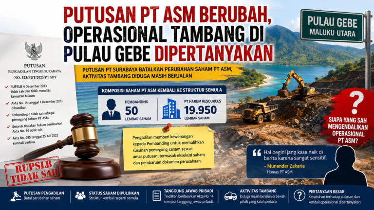 Putusan PT ASM Berubah, Operasional Tambang di Pulau Gebe Dipertanyakan