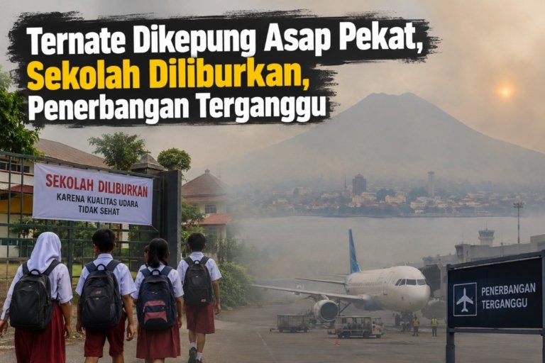 Ternate Dikepung Asap Pekat, Sekolah Diliburkan, Penerbangan Terganggu